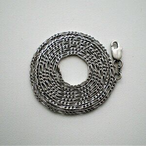 Vintage Designer Solid 14K White Gold Figaro Link Necklace Chain 4.7 g. P